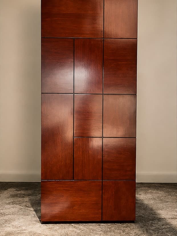 The April D-16 door by OLAZO Furniture — a high-gloss door laid out in block panels