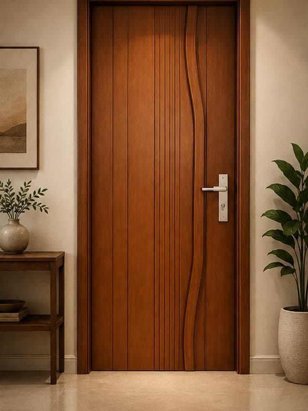 The December door by OLAZO Furniture — carved with a soft S-curve running its full height