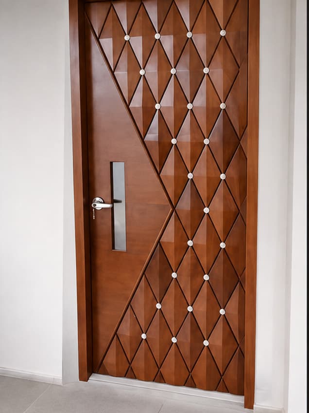 The Princes D-12 door by OLAZO Furniture — worked in a diamond lattice across the whole face