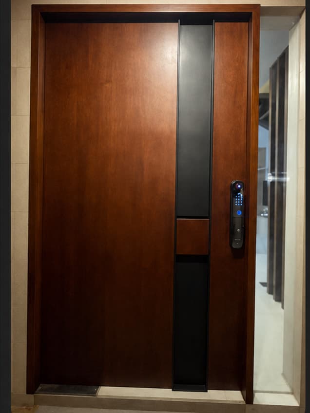 The Troy D-3 door by OLAZO Furniture — a tall door beside a slim vertical glazed panel