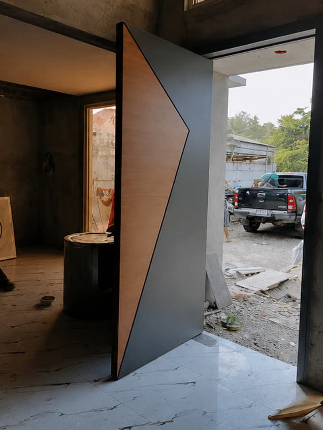 The Victory-23 door by OLAZO Furniture — cut with an angular inlaid line across the face